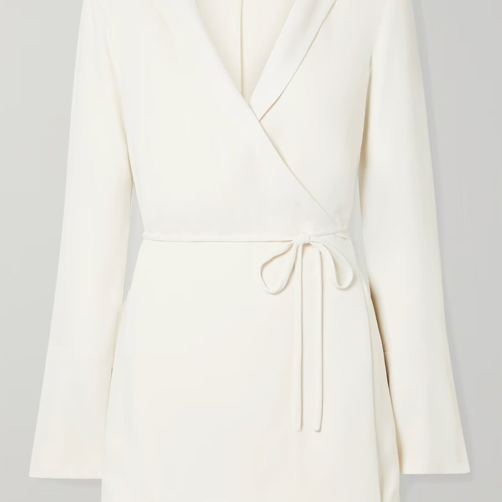 Orseund Iris 🤍 Stunning Silky White Blazer Dress with Wraparound Strap Bow